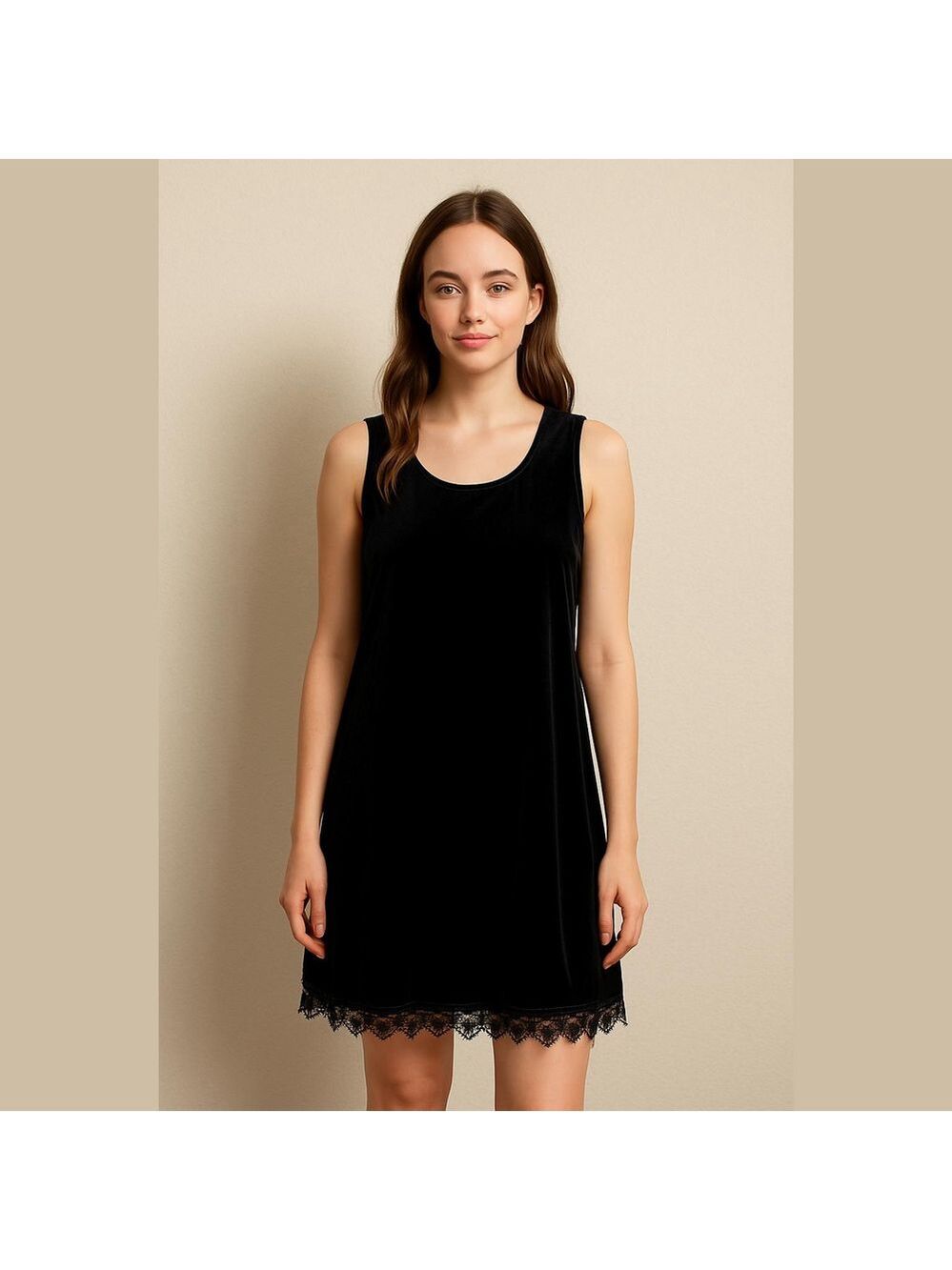 Vintage Black Velvet Dress with Crocheted Lace Hem